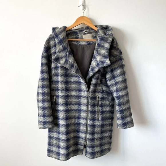 Soia & Kyo Kym Wool Blend Check Plaid Zip Jacket Hooded Coat Sz Medium - Picture 5 of 12